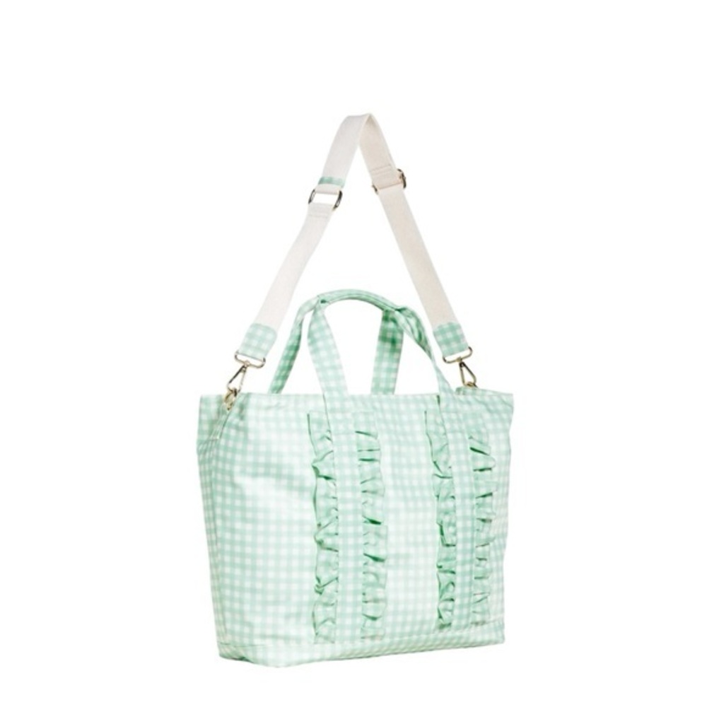 NWT Stoney Clover Lane Mint Chip‎ Gingham Classic Ruffle Tote Travel Bag